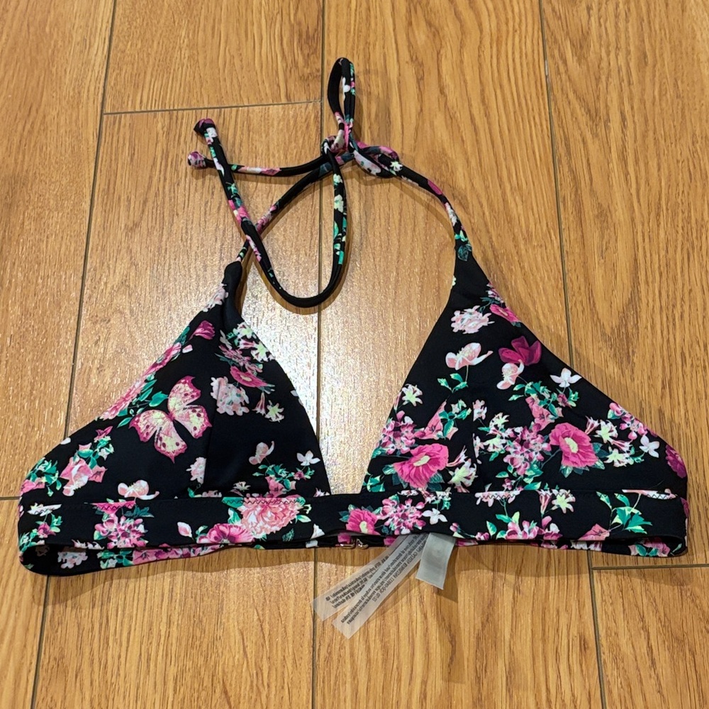 Victoria's Secret Black and Pink Floral Bikini Top